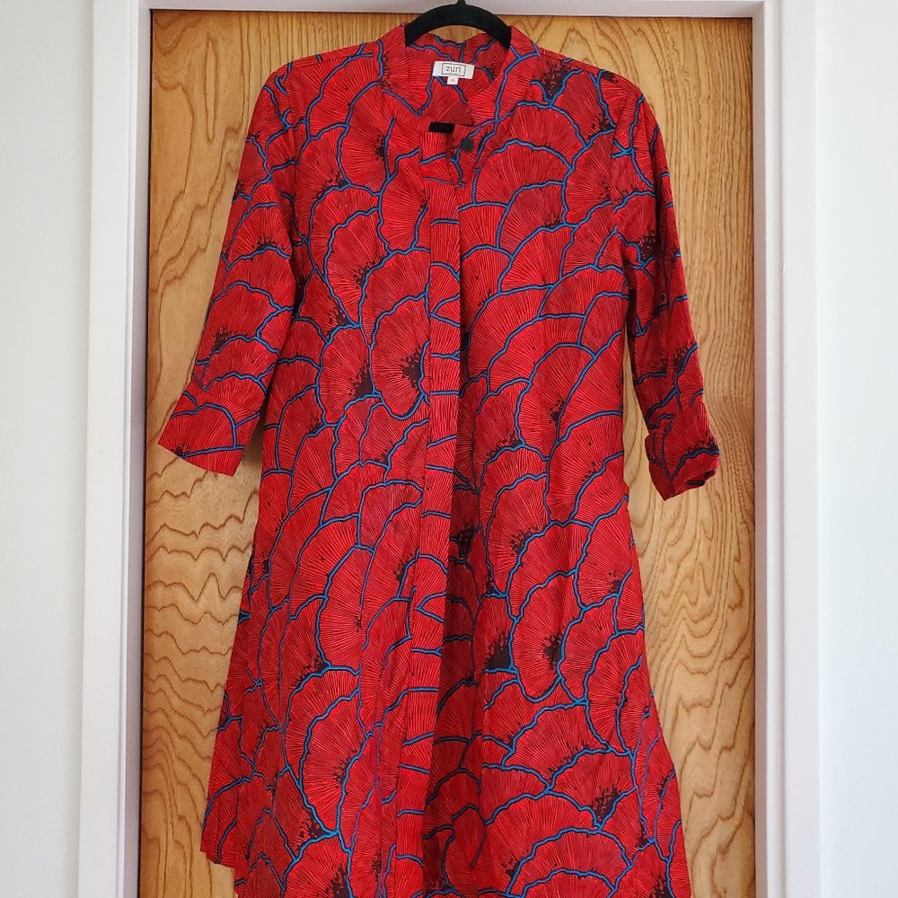Zuri Kenya Foliose Just One Dress in Red/Blue 100% Cotton XS